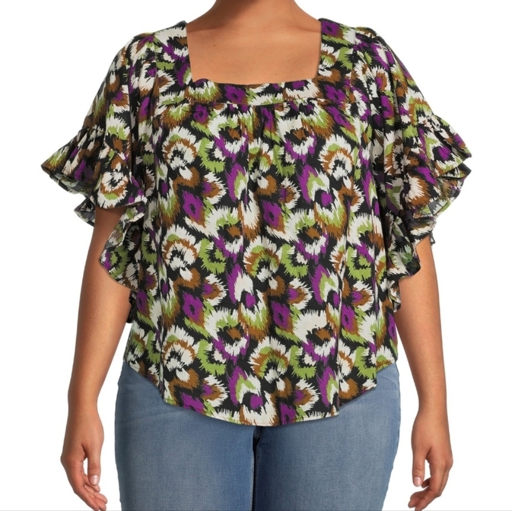 Terra & Sky Peasant Square Neck Top